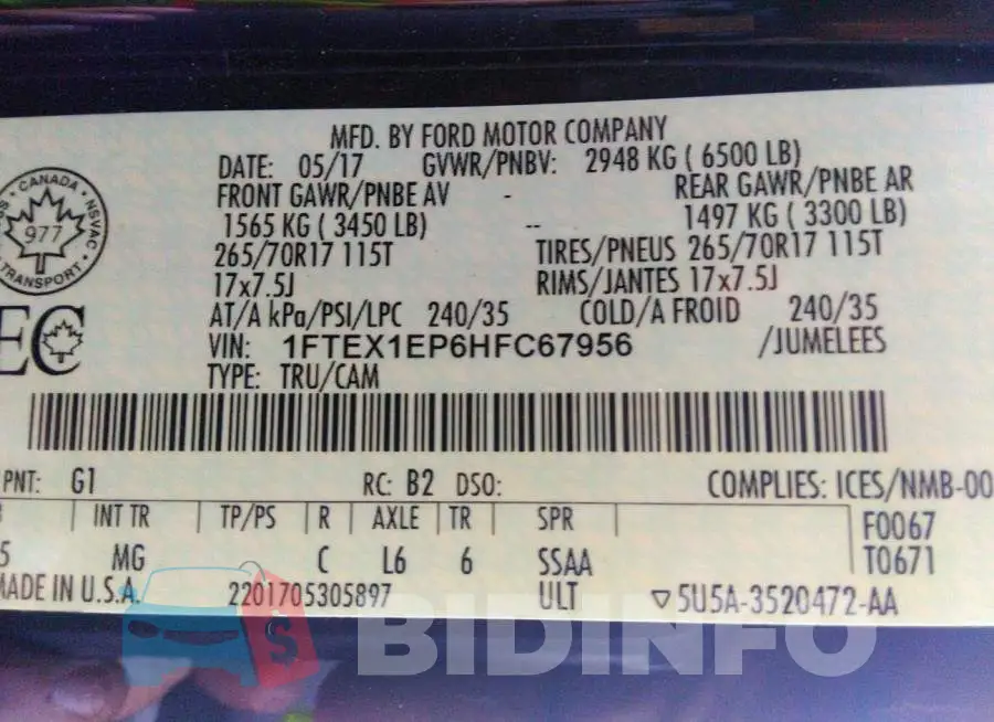 1FTEX1EP6HFC67956 Photo# 9