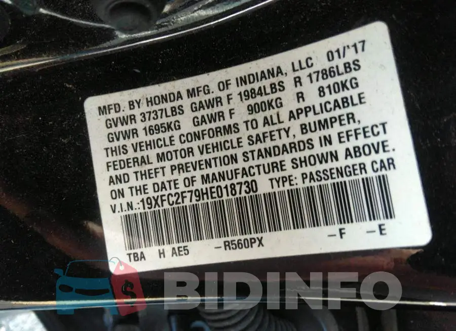 19XFC2F79HE018730 Photo# 9