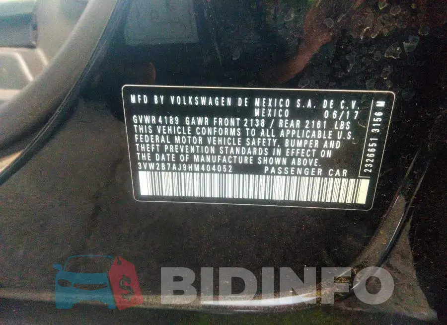 3VW2B7AJ9HM404052 Photo# 9