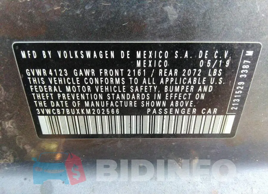 3VWCB7BUXKM202566 Photo# 9