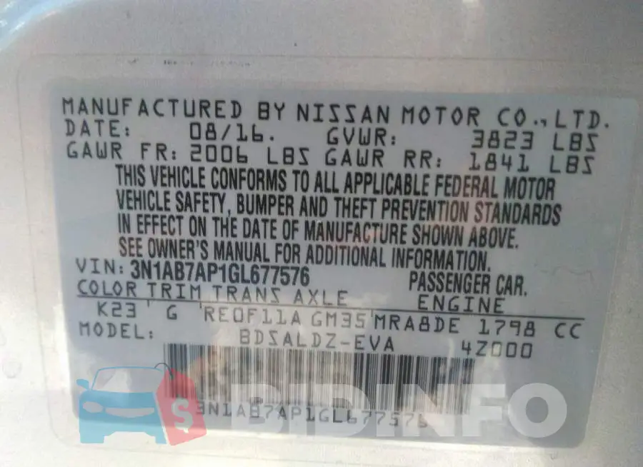 3N1AB7AP1GL677576 Photo# 9