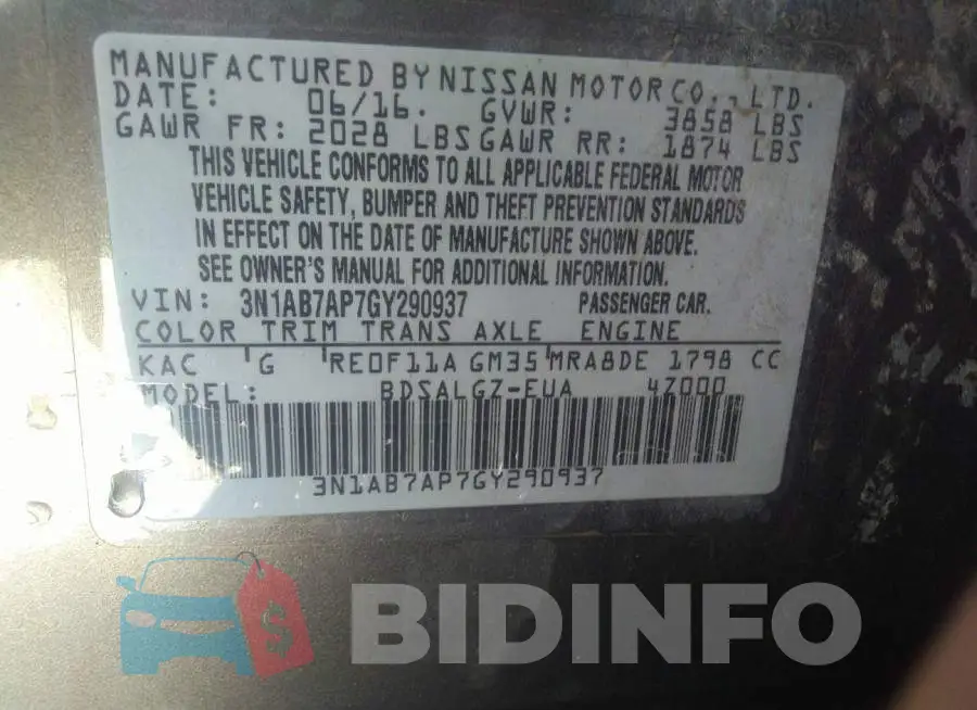 3N1AB7AP7GY290937 Photo# 9