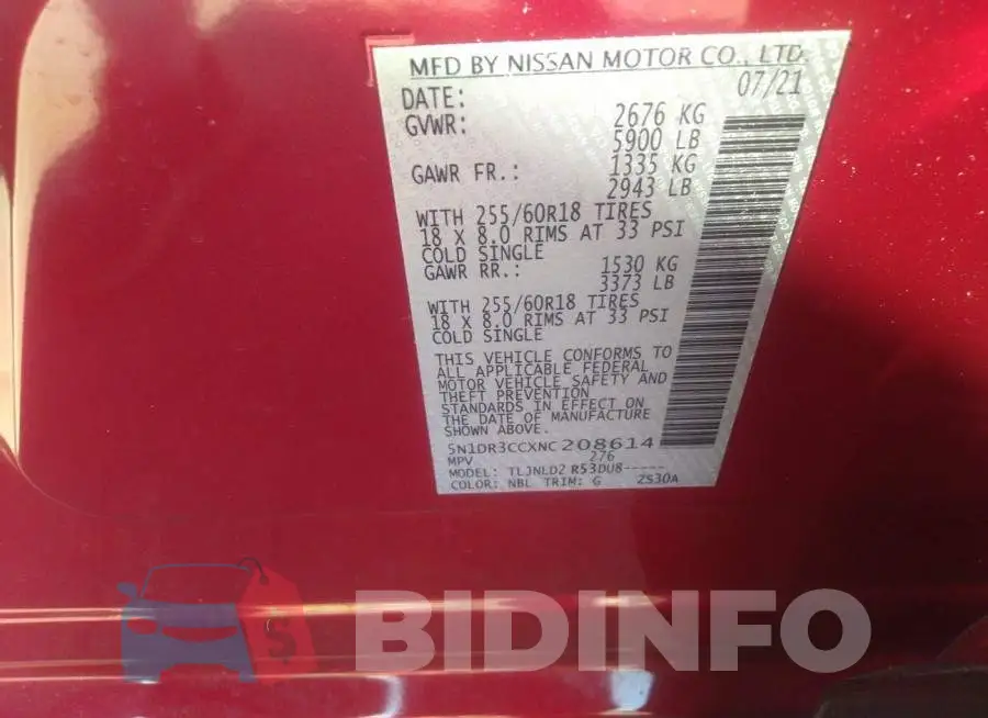 5N1DR3CCXNC208614 Photo# 9