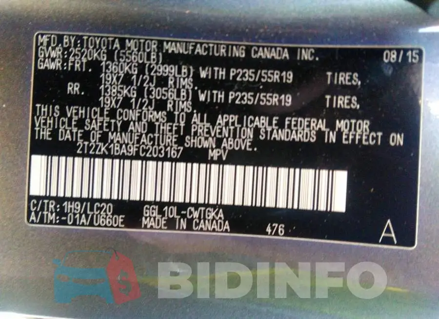 2T2ZK1BA9FC203167 Photo# 9
