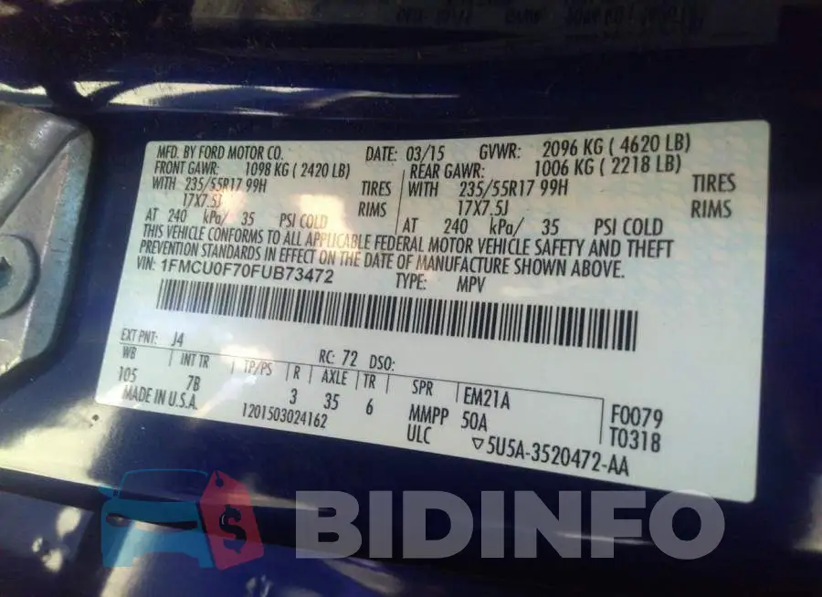 1FMCU0F70FUB73472 Photo# 9