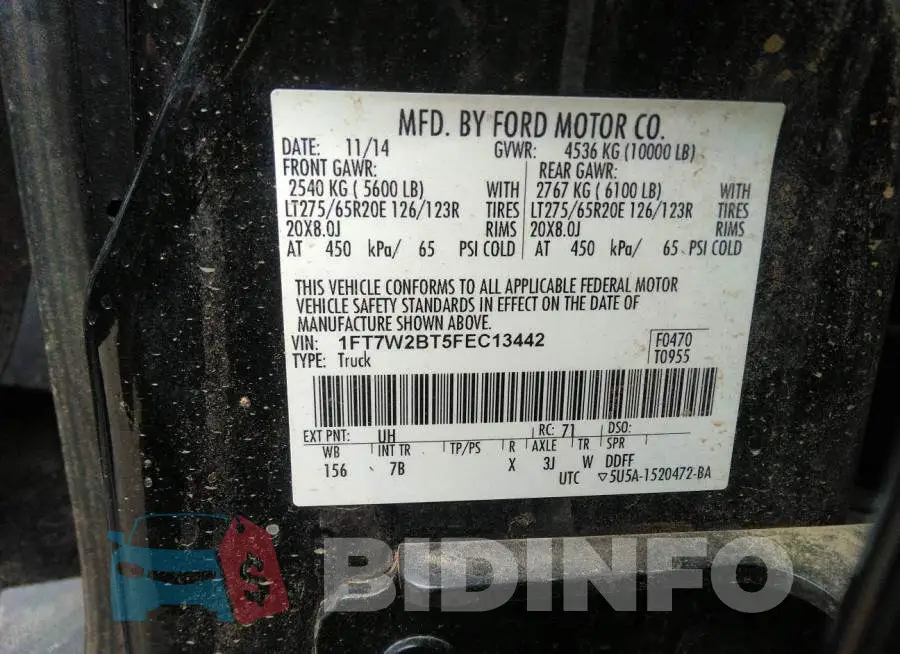 1FT7W2BT5FEC13442 Photo# 9