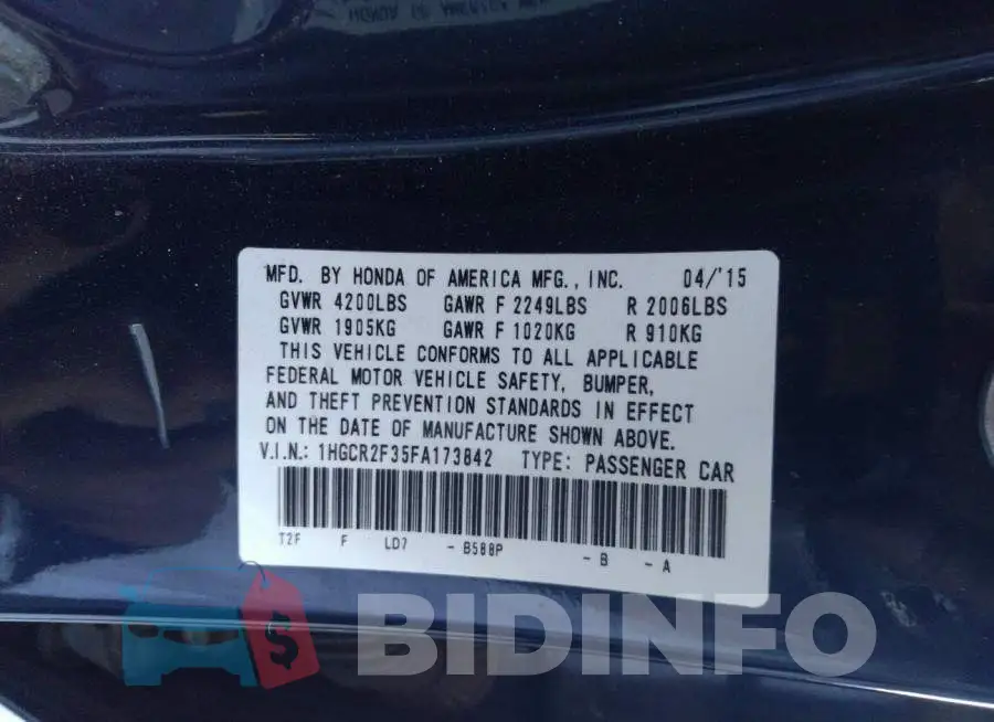 1HGCR2F35FA173842 Photo# 9