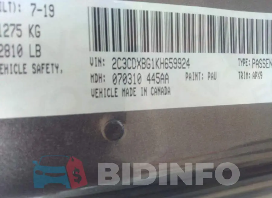 2C3CDXBG1KH659924 Photo# 9