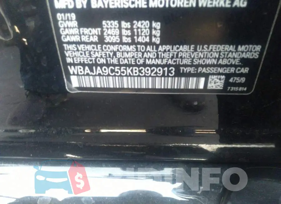 WBAJA9C55KB392913 Photo# 9