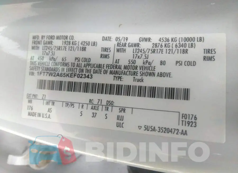 1FT7W2A65KEF02343 Photo# 9