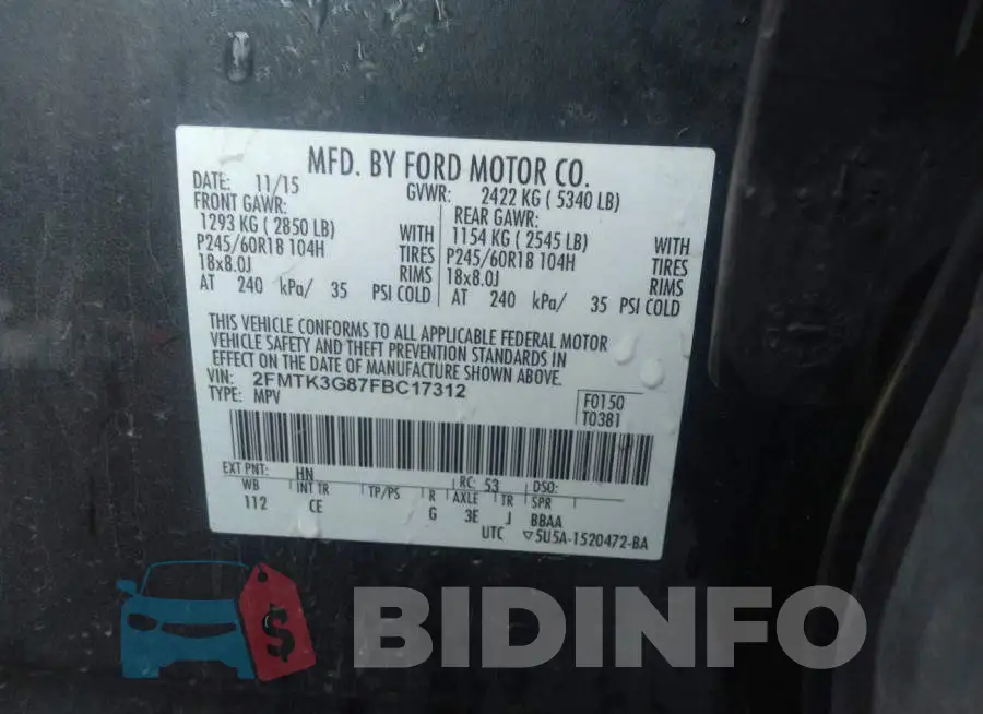 2FMTK3G87FBC17312 Photo# 9