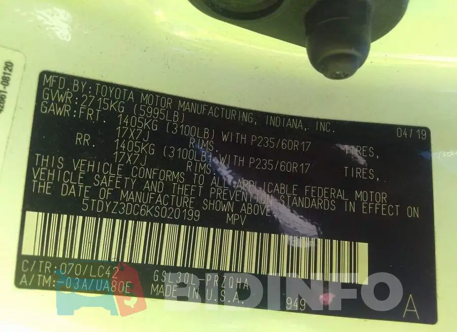 5TDYZ3DC6KS020199 Photo# 6
