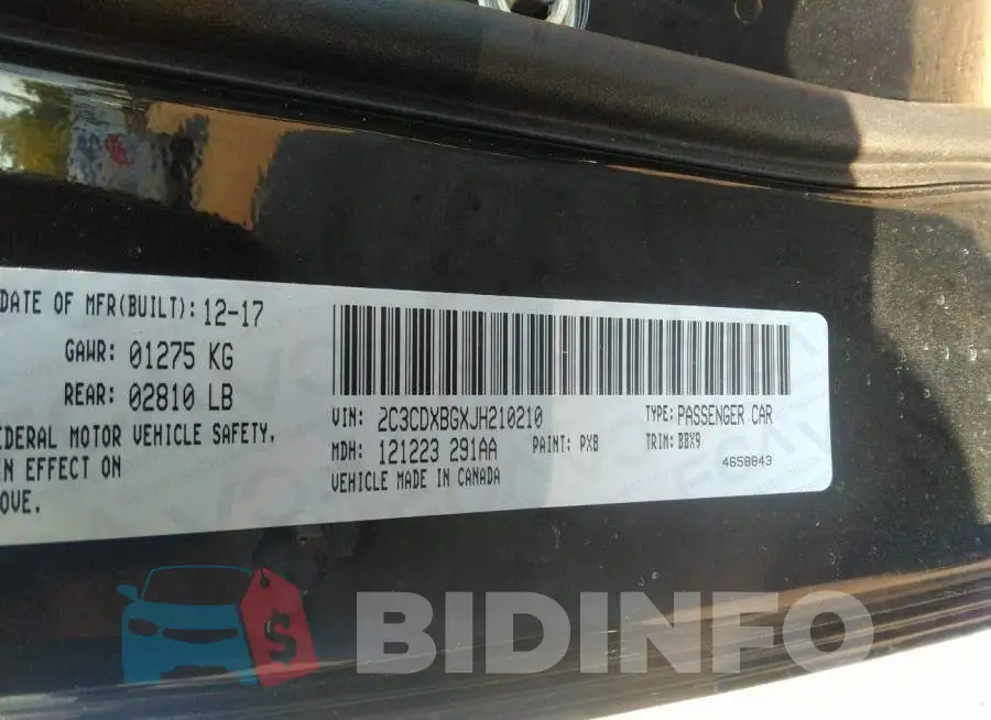 2C3CDXBGXJH210210 Photo# 9
