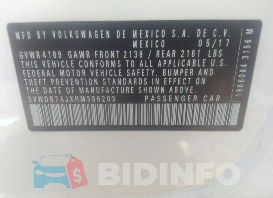 3VWDB7AJXHM386203 Photo# 9