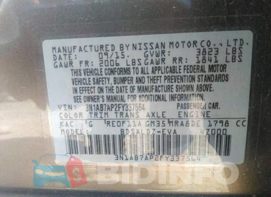 3N1AB7AP2FY337564 Photo# 9