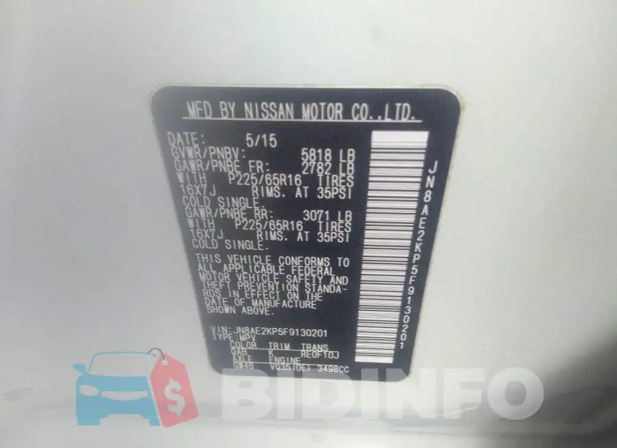 JN8AE2KP5F9130201 Photo# 9