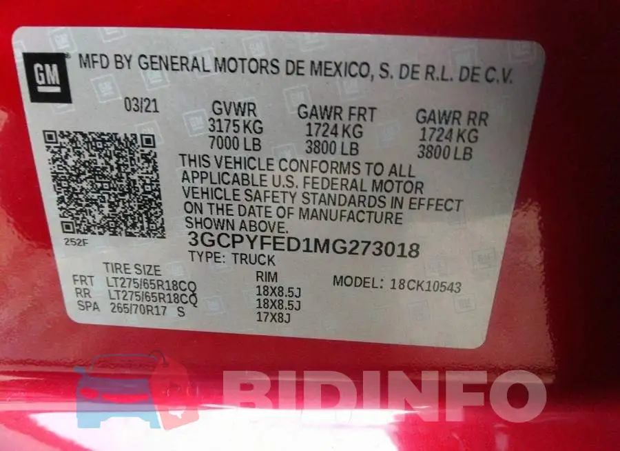 3GCPYFED1MG273018 Photo# 9