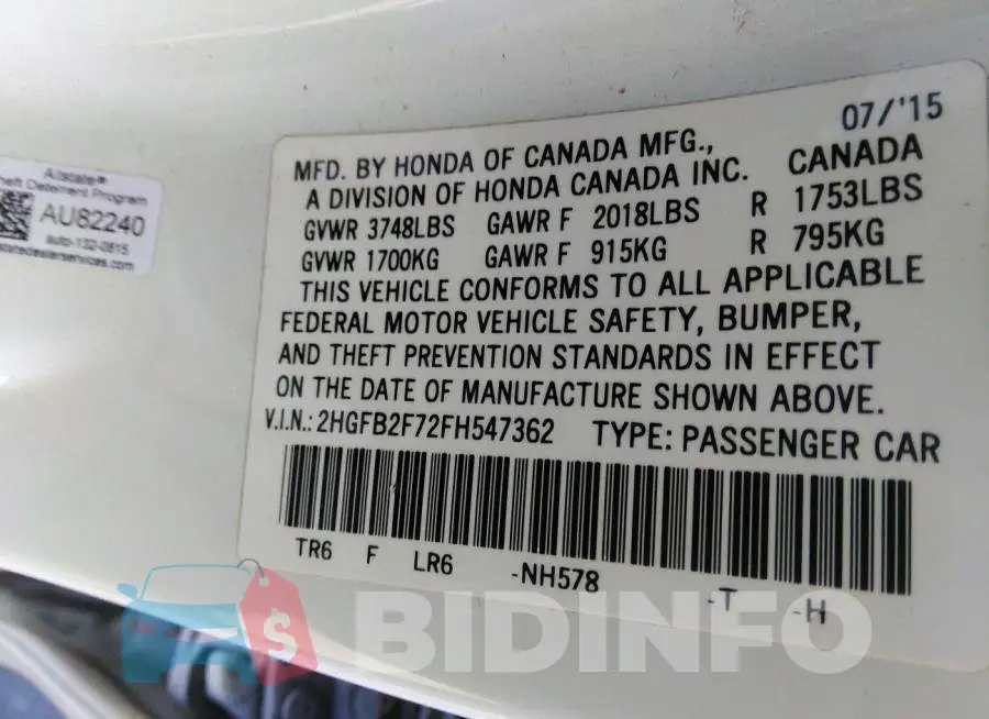 2HGFB2F72FH547362 Photo# 9