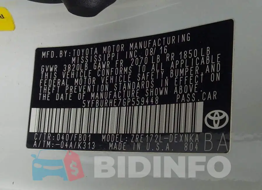 5YFBURHE7GP559448 Photo# 9