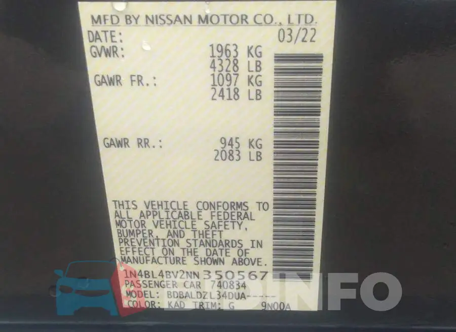 1N4BL4BV2NN350567 Photo# 9