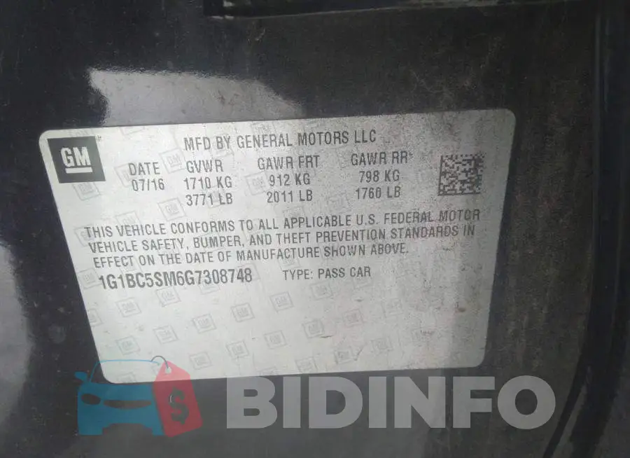 1G1BC5SM6G7308748 Photo# 9