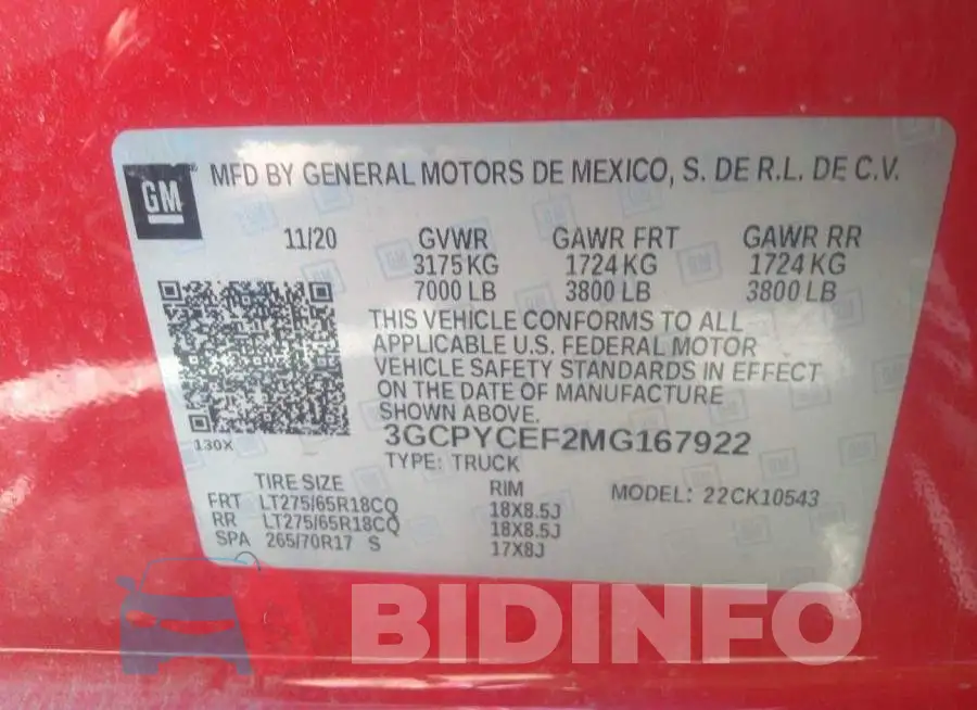 3GCPYCEF2MG167922 Photo# 9