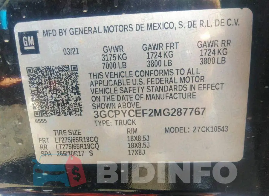 3GCPYCEF2MG287767 Photo# 9