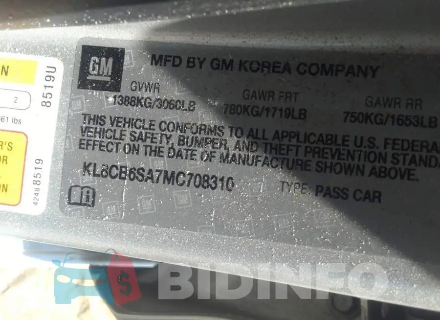 KL8CB6SA7MC708310 Photo# 9
