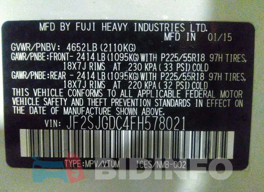JF2SJGDC4FH578021 Photo# 9
