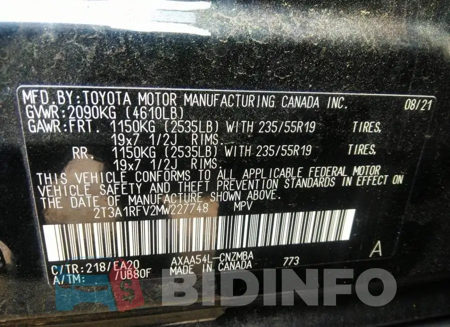 2T3A1RFV2MW227748 Photo# 9