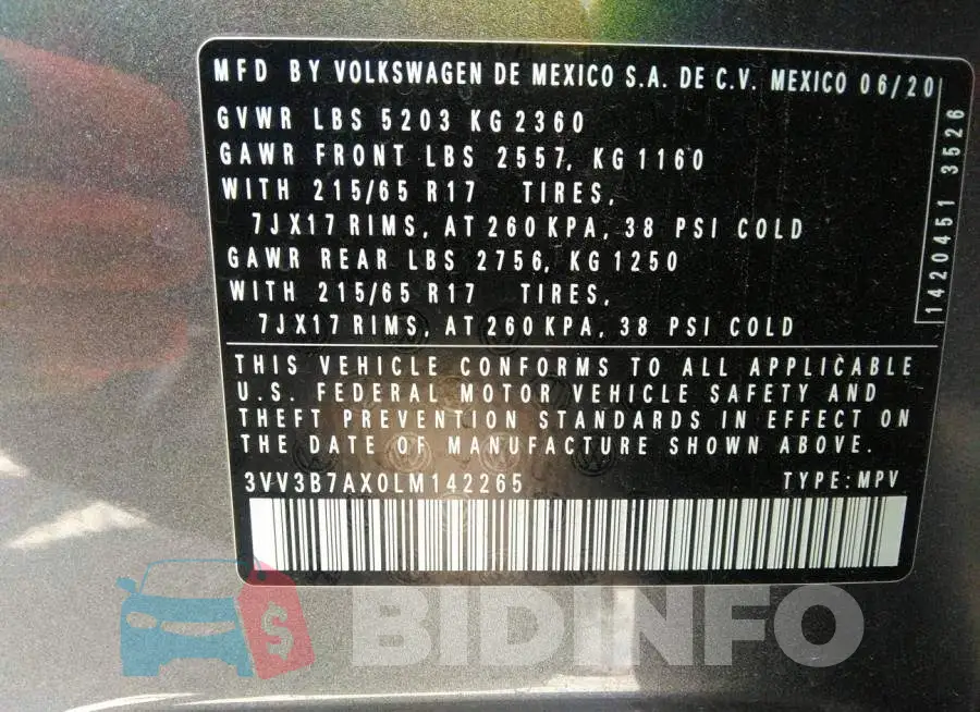 3VV3B7AX0LM142265 Photo# 9