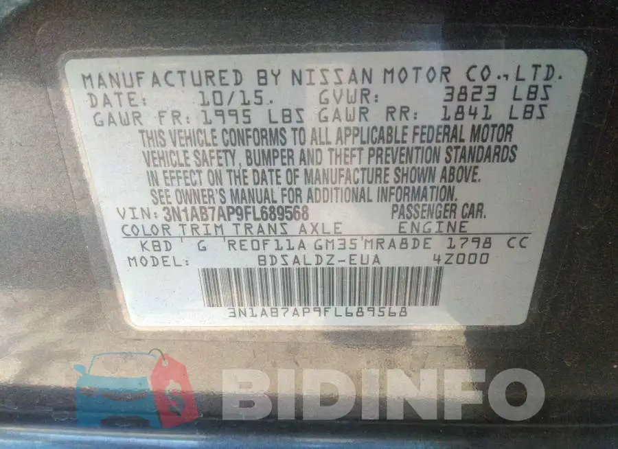3N1AB7AP9FL689568 Photo# 9
