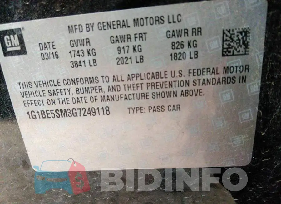1G1BE5SM3G7249118 Photo# 9