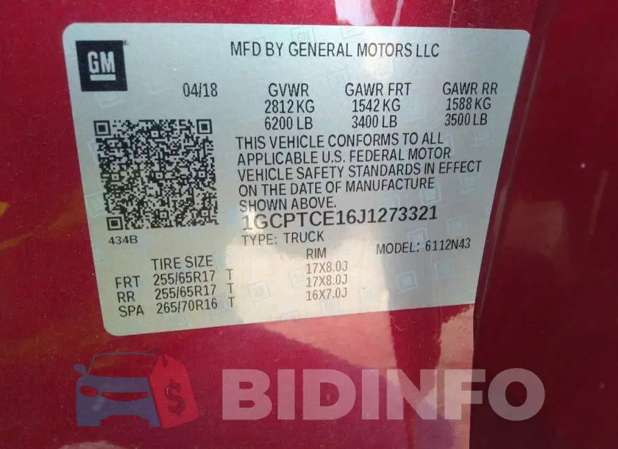1GCPTCE16J1273321 Photo# 9