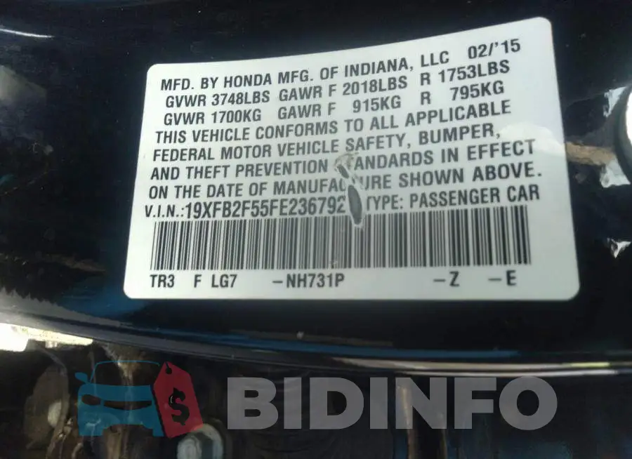 19XFB2F55FE236792 Photo# 9