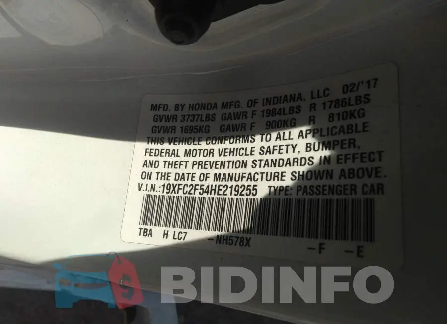 19XFC2F54HE219255 Photo# 9