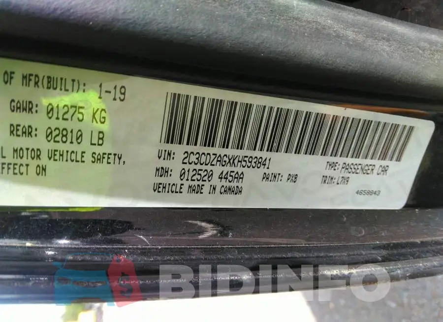2C3CDZAGXKH593841 Photo# 9