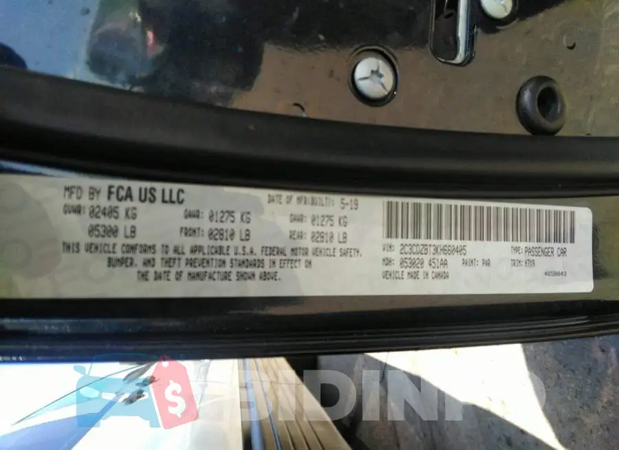 2C3CDZBT3KH660405 Photo# 9