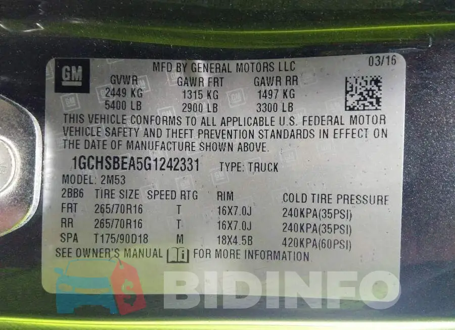 1GCHSBEA5G1242331 Photo# 9