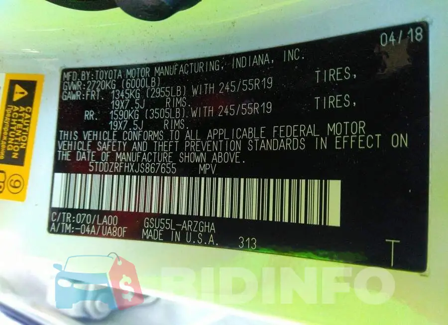 5TDDZRFHXJS867655 Photo# 9 5TDDZRFHXJS867655 Photo# 9