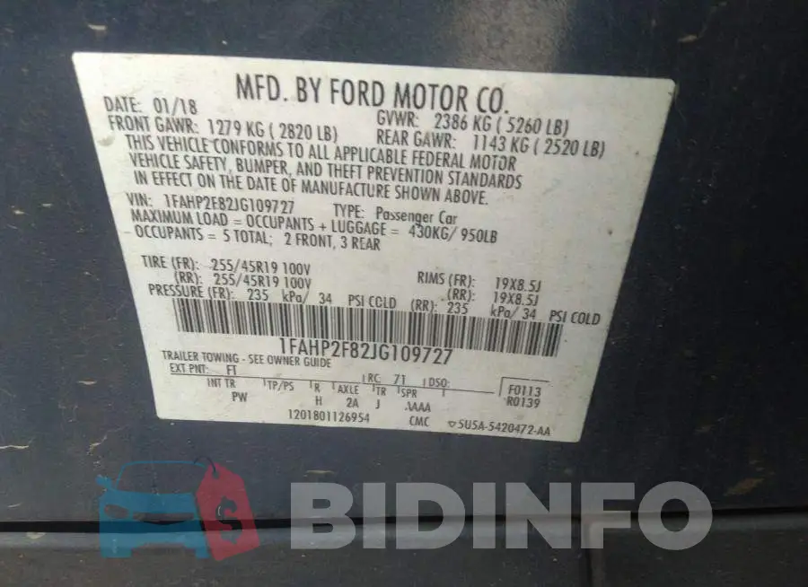 1FAHP2F82JG109727 Photo# 9