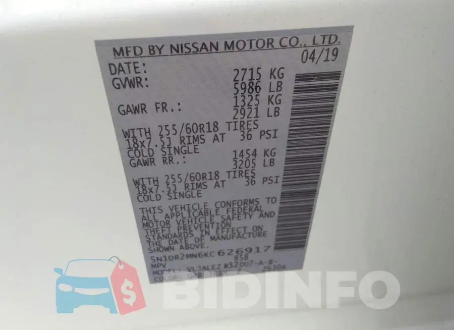 5N1DR2MN6KC626917 Photo# 9