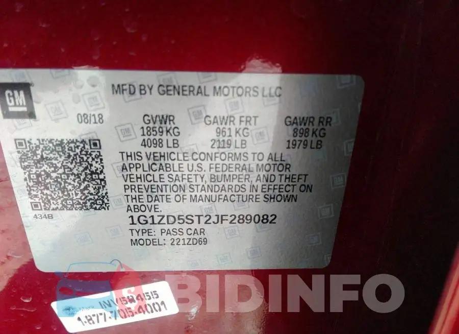1G1ZD5ST2JF289082 Photo# 9