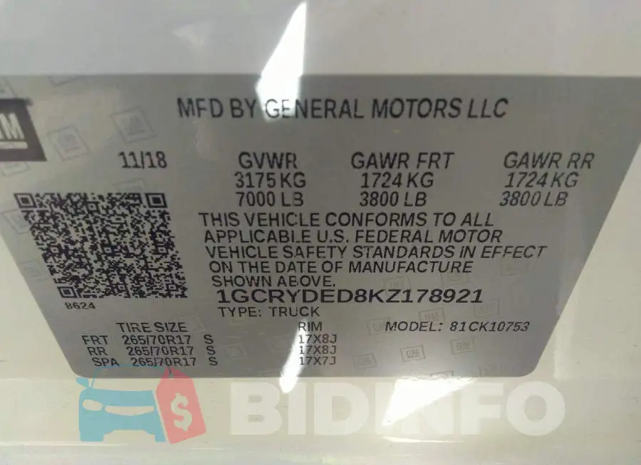 1GCRYDED8KZ178921 Photo# 9