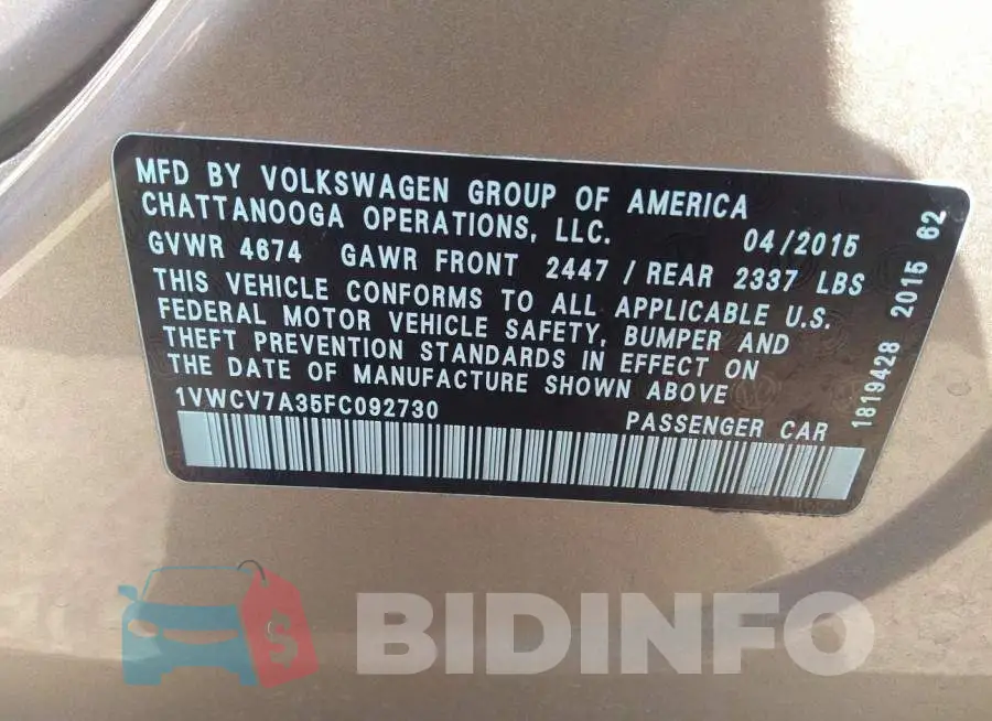 1VWCV7A35FC092730 Photo# 9