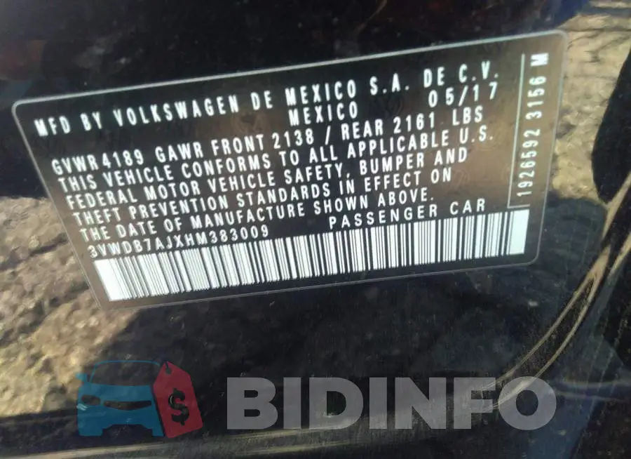 3VWDB7AJXHM383009 Photo# 9