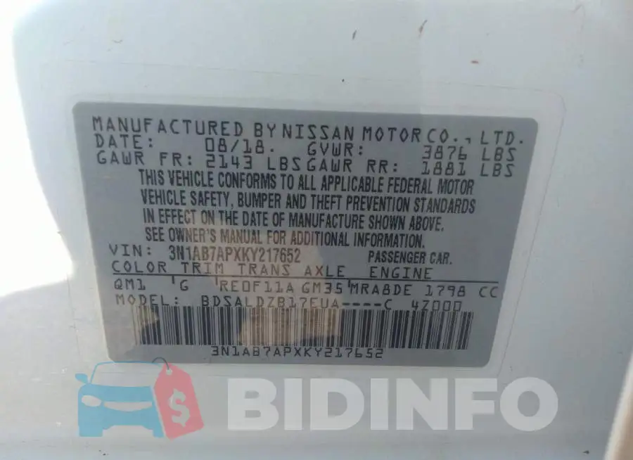 3N1AB7APXKY217652 Photo# 9