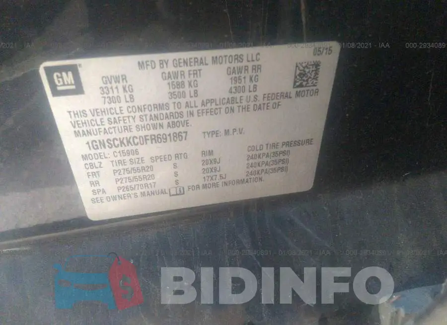 1GNSCKKC0FR691867 Photo# 9