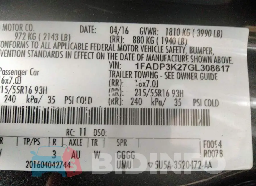 1FADP3K27GL308617 Photo# 9