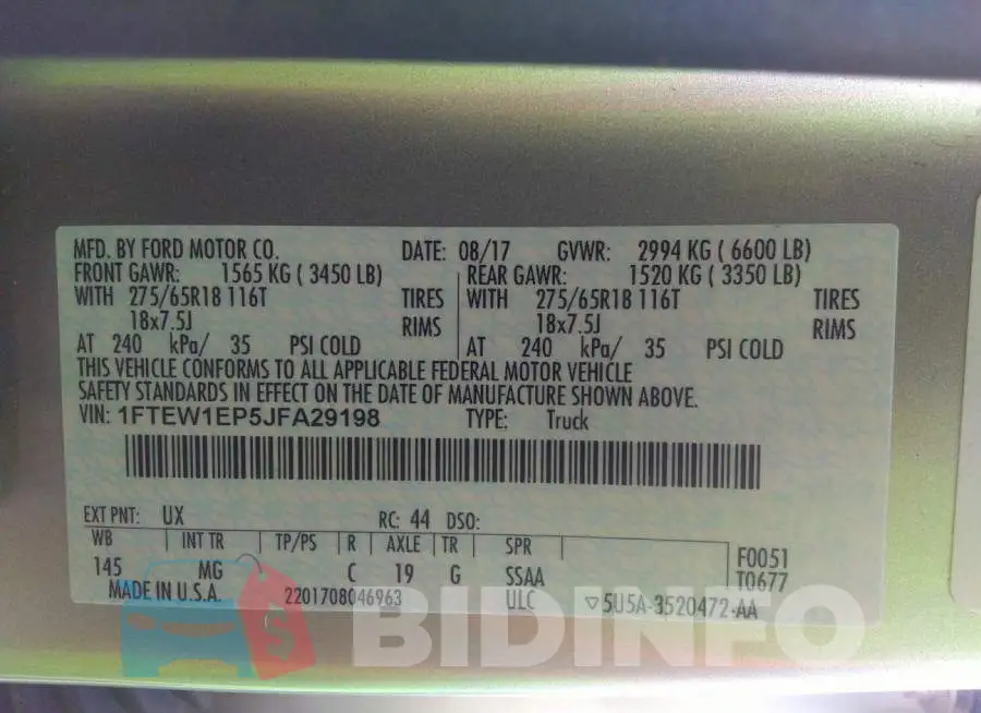 1FTEW1EP5JFA29198 Photo# 9